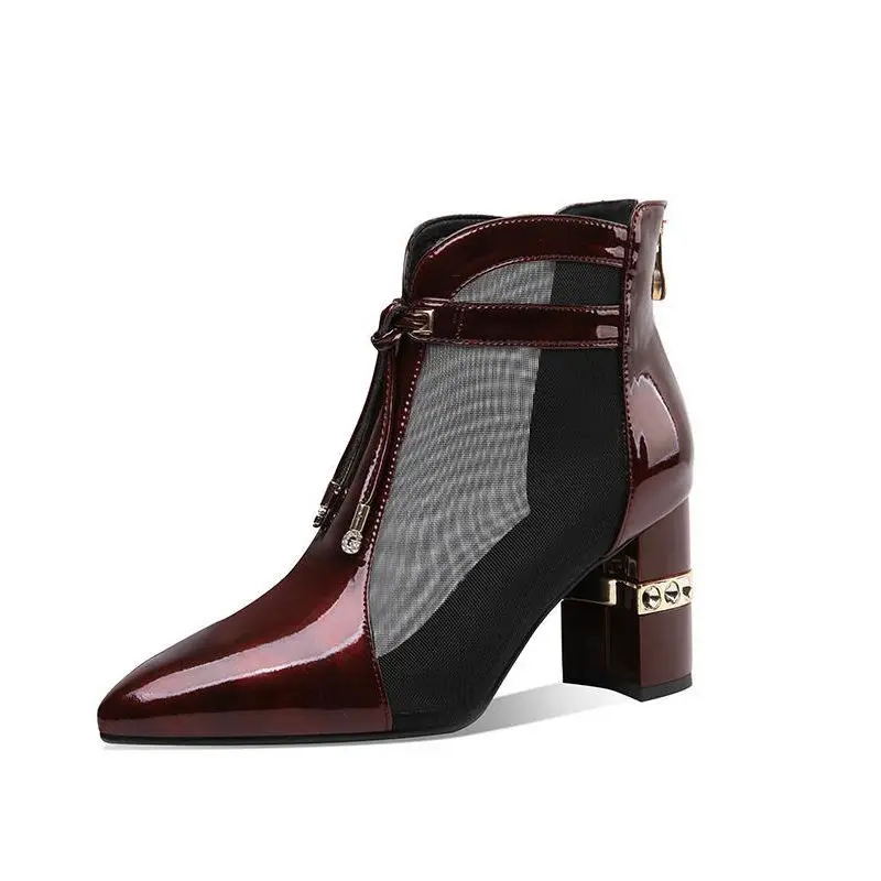 Ботинки из мягкой лакированной кожи в сеточку женские ботильоны 2020 г. Летние