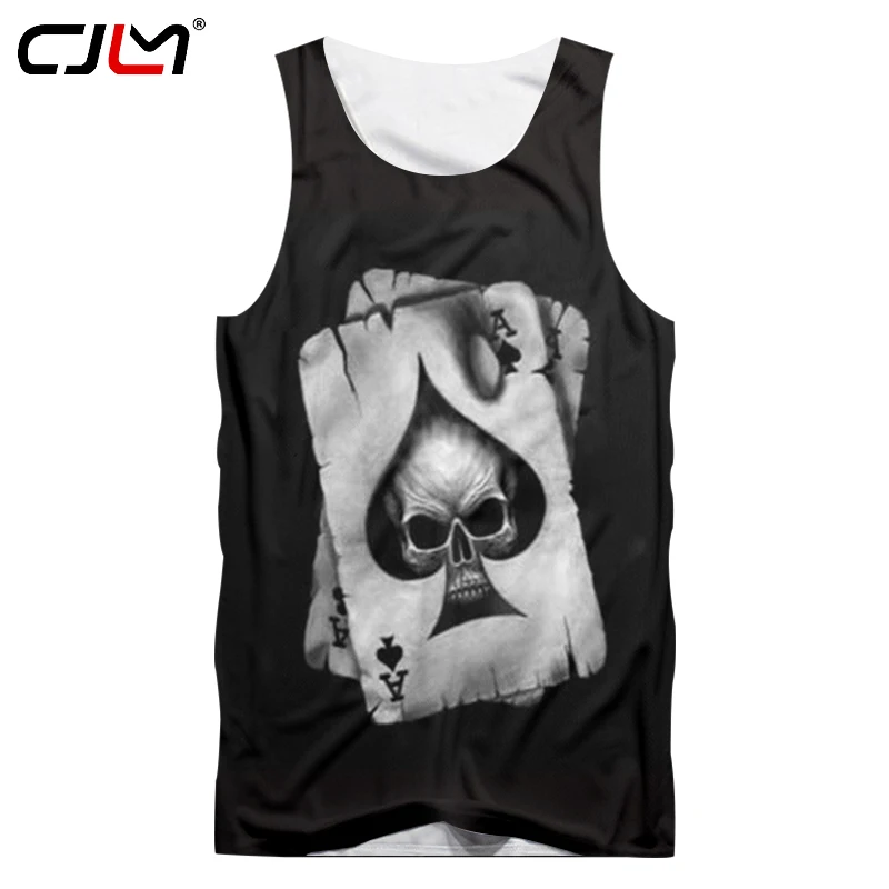 

CJLM Men Tank Tops Black Cool Print Skull Poker 3D Vest Hombre Hip Hop Punk Style Crewneck Sleeveless Shirts Undershirts 5XL