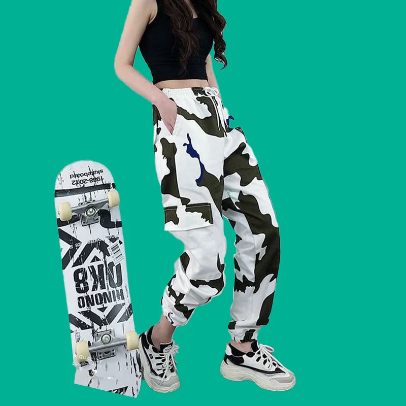 

Камуфляжный белый комбинезон, женские свободные Студенческие Брюки Harlan, женская мода, уличный стиль, повседневные брюки, женские универсал...