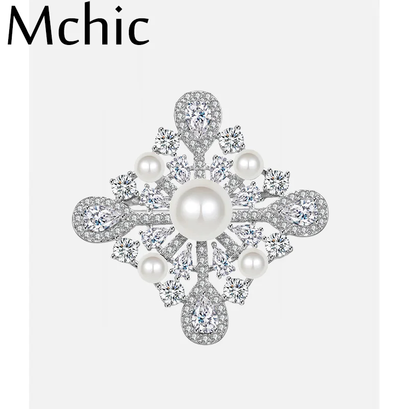 Mchic Bling кубический цирконий в виде ракушки жемчуг геометрический воротник с цветами одежда галстук броши булавка для женщин Мода амулет брошь подарок