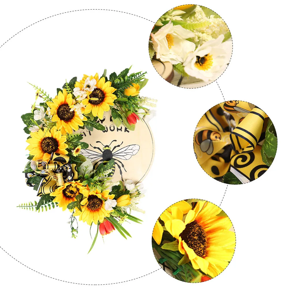 

1pc Decorative Bee Day Wreath Wooden Tag Pendant Festival Ornament (Yellow)