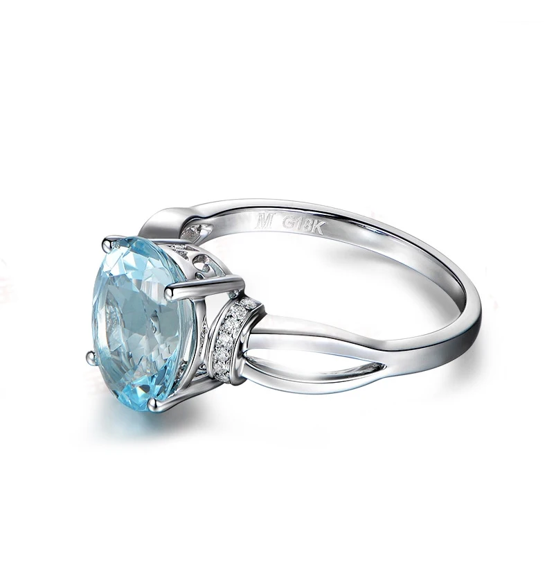 Женское кольцо в форме сердца из чистого золота 18 К с натуральным аквамарином |