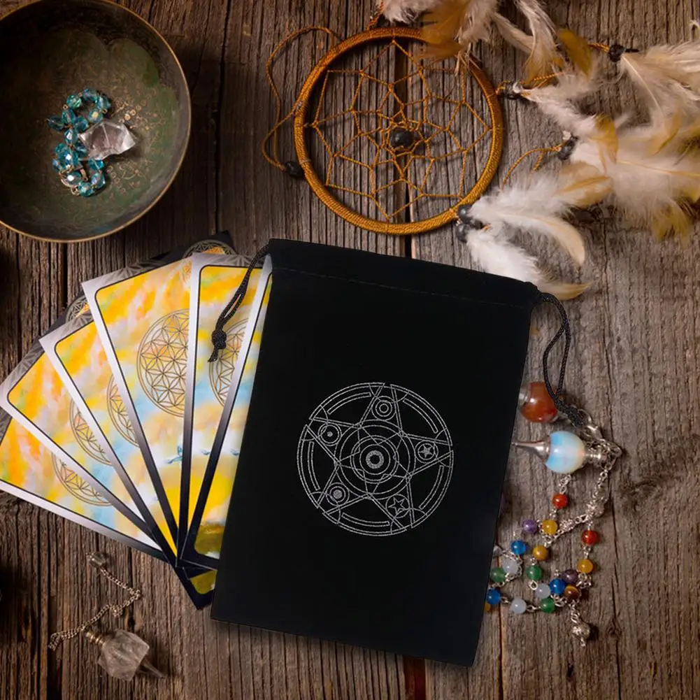 Bolsa de almacenamiento de cartas de Tarot de pentagrama de terciopelo, Mini bolsa con cordones, bolsita con cord&oacute;n para joyer&iacute;a, 2021-0