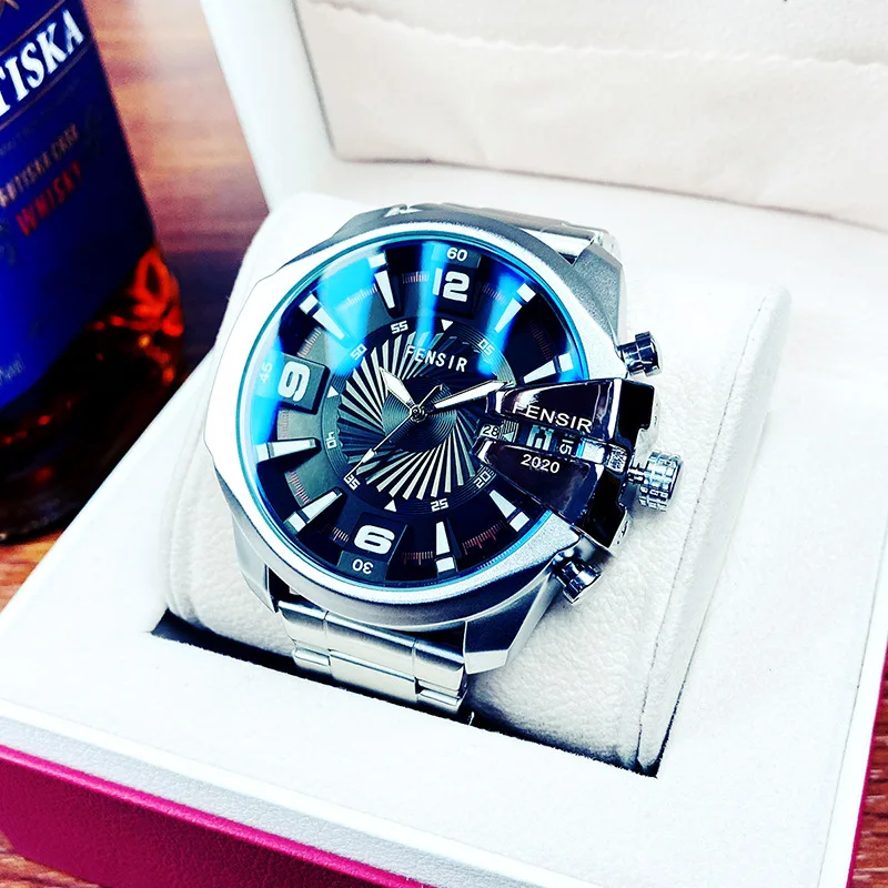 

2021FENSIR Luxury Designer Euro American Style Super Large Dial Personalized Creative Steel Band Men's Leisure Quartz Watch