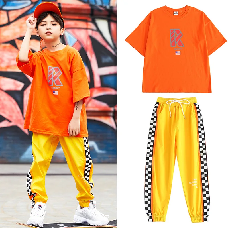 Одежда для мальчиков в стиле хип хоп Уличная танцев свободные топы желтые штаны