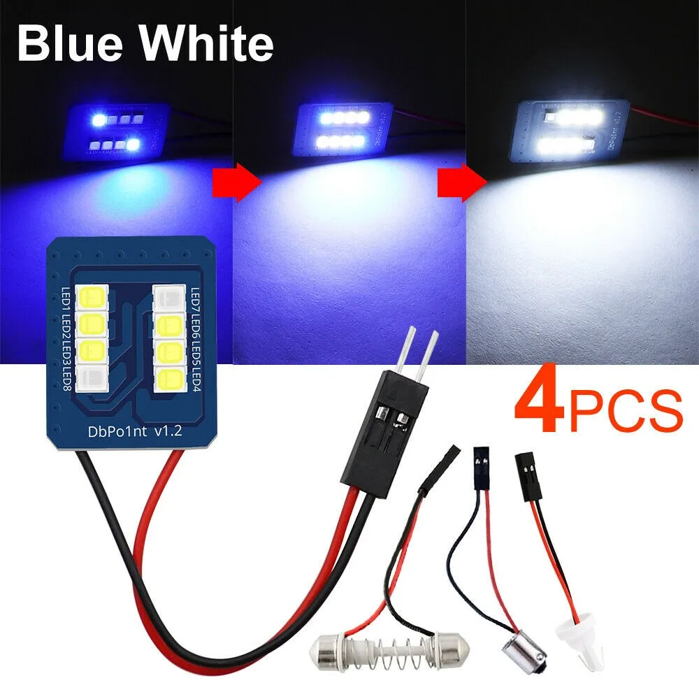 4X T10 светодиодный лампы 8SMD Панель сине белые BA9S гирлянда салона Купол багажник
