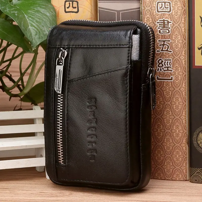 

Men Shoulder Bags Cell Phone Pocket Cigarette Hook Loop Waist Bag High Quality Genuine Leather Hip Bum Belt Purse Fanny Pack