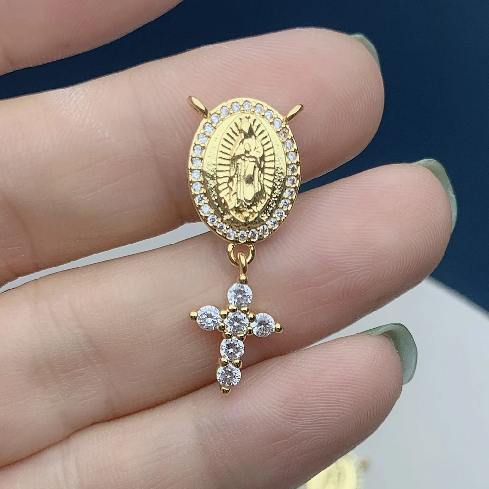

New Small Zircon Cross Virgin Mary Pendants Charms For Jewelry Making DIY Necklace Connector Accessories