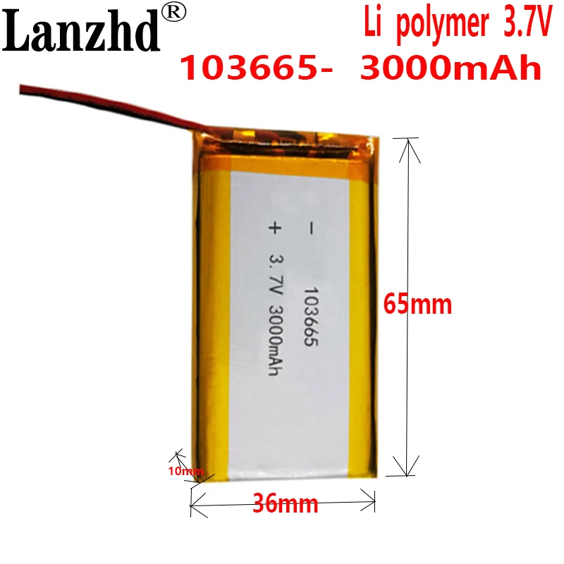 

Литиевая батарея 3,7 в 103665 3000 мАч для Gps/лампы, 10 шт.