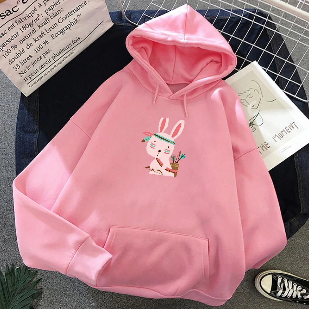 

Rabbit Shooter Cartoon Graphics Print Ethnic Stly Oversized Hoodie Warm Kawaii Sweatshirt Streetwear Feminine Itself Animal