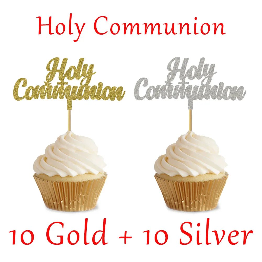 10 gold 10 silver 20 штук Золотой Серебряный Primera Comunion украшения для кексов, Первое Святое Причастие вечерние украшение для торта Топпер - Цвет: 10 gold 10 silver