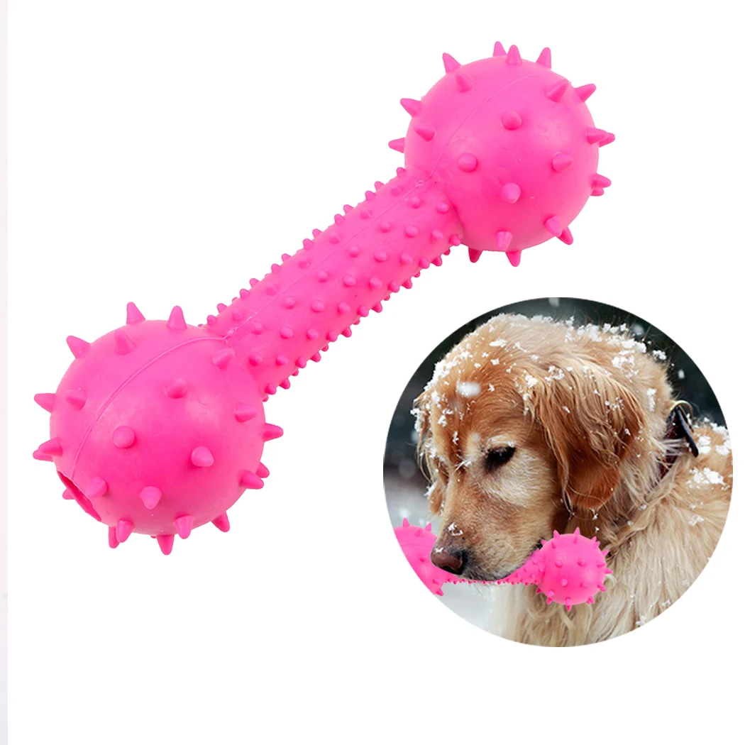 

Pet Chew Toy Rubber Dumbbell Pet Dog Cat Puppy Sound Polka Dot Squeaky Toy Resistant To Bite Rubber Dumbbell Chewing Funny Toy