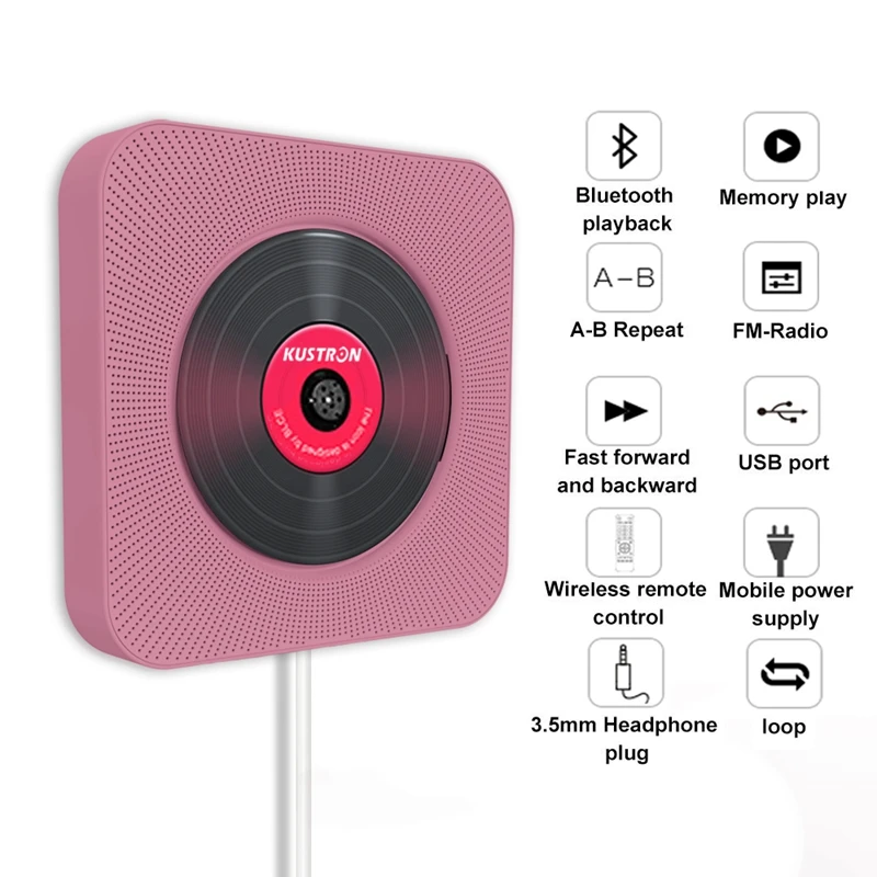 ABGN Hot-Kustron настенный Bluetooth Cd-плеер пренатальный динамик студенческий Белый