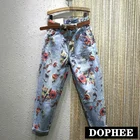 Джинсы с цветочным принтом для женщин, новинка весны 2020, свободные шаровары с высокой талией, женские джинсовые брюки с индивидуальным принтом