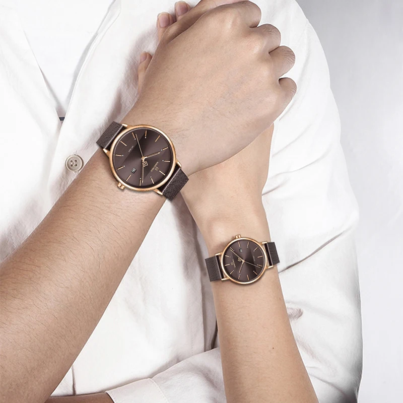 NAVIFORCE Quartz Analog Men And Women Watches Rose Gold Coffee Business Sport Shock Resistant Alarm Calendar Couple Wristwatches