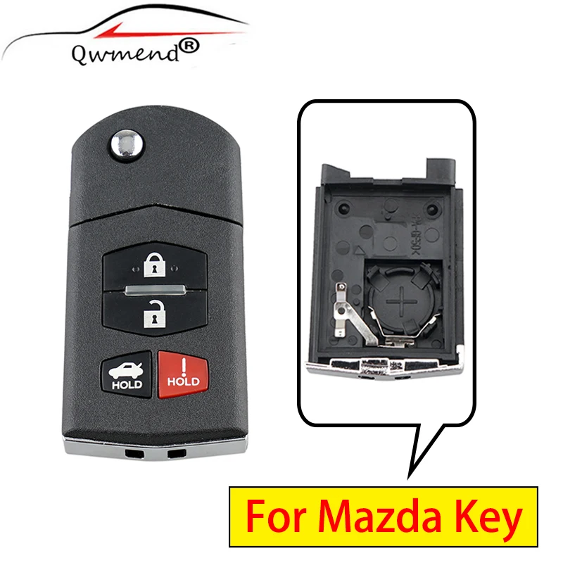 

QWMEND 4 Button Car Remote Key Shell Case for Mazda 3 5 6 RX-8 CX-7 CX-9 Car Key Cover with MAZ24R Blade