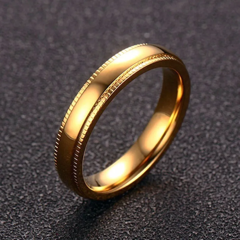 

Golden Men's Stainless Steel Wedding Ring Milgrain Edges Band Unisex Jewelry 4mm