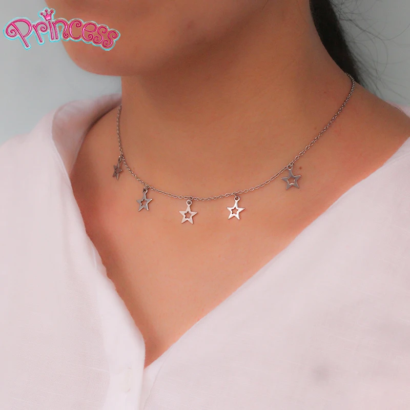 Нержавеющая сталь Элегантный Звезда Круглый Шарм Чокеры ожерелья для женщин