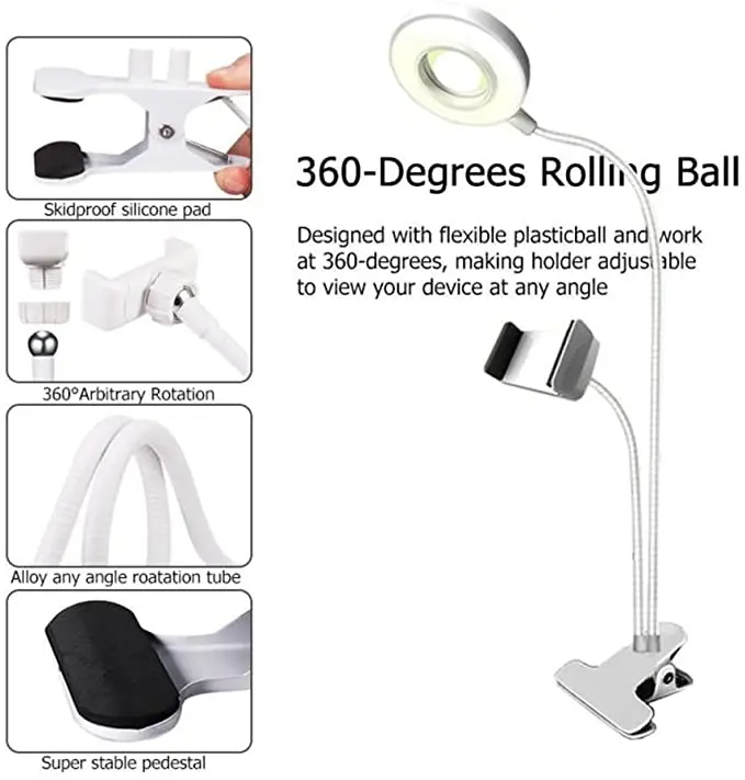 

Selfie Ring Light with Cell Phone Holder, 3 Light Mode Ring Light with Stand for Live Stream Cellphone Clip Holder Lazy Bracket