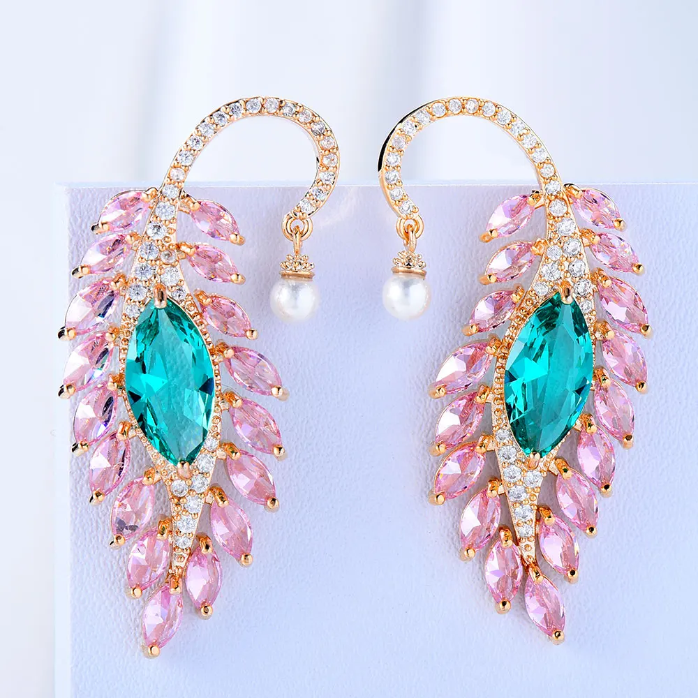 

Роскошные серьги-подвески с перьями из фианита Soramoore, 3 цвета