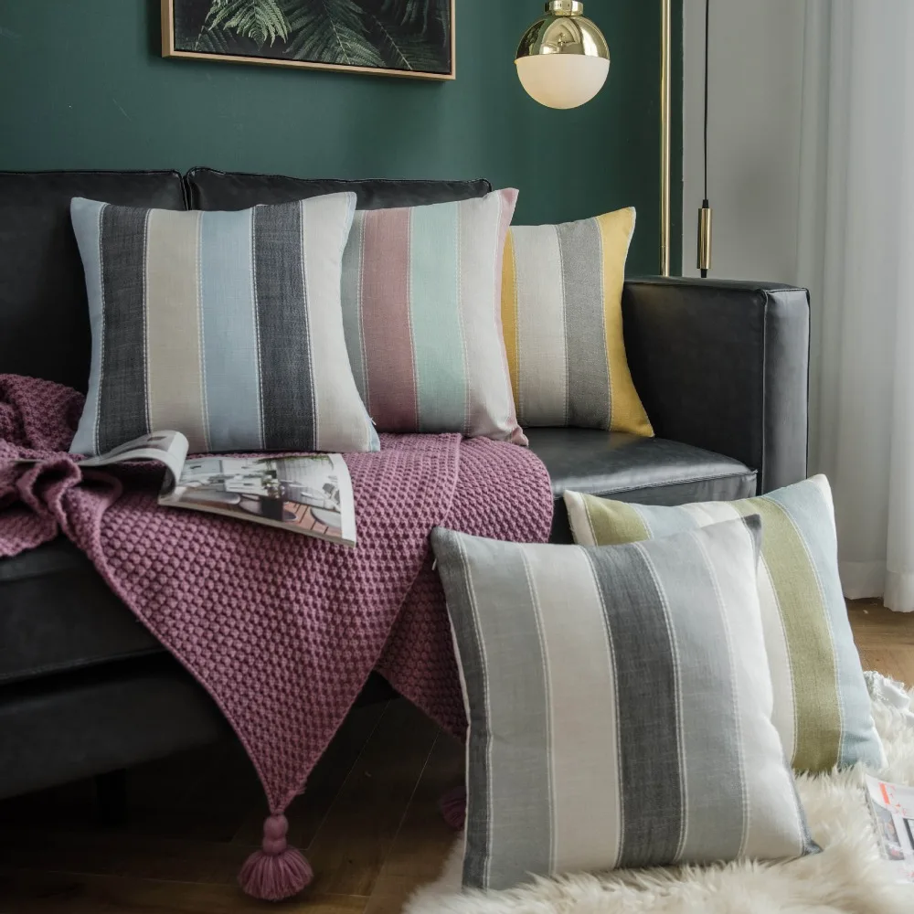 

45x45cm imple striped cushion cover cotton linen pillowcase 60x60cm sofa lumbar pillow cover backrest throw pillow case chair