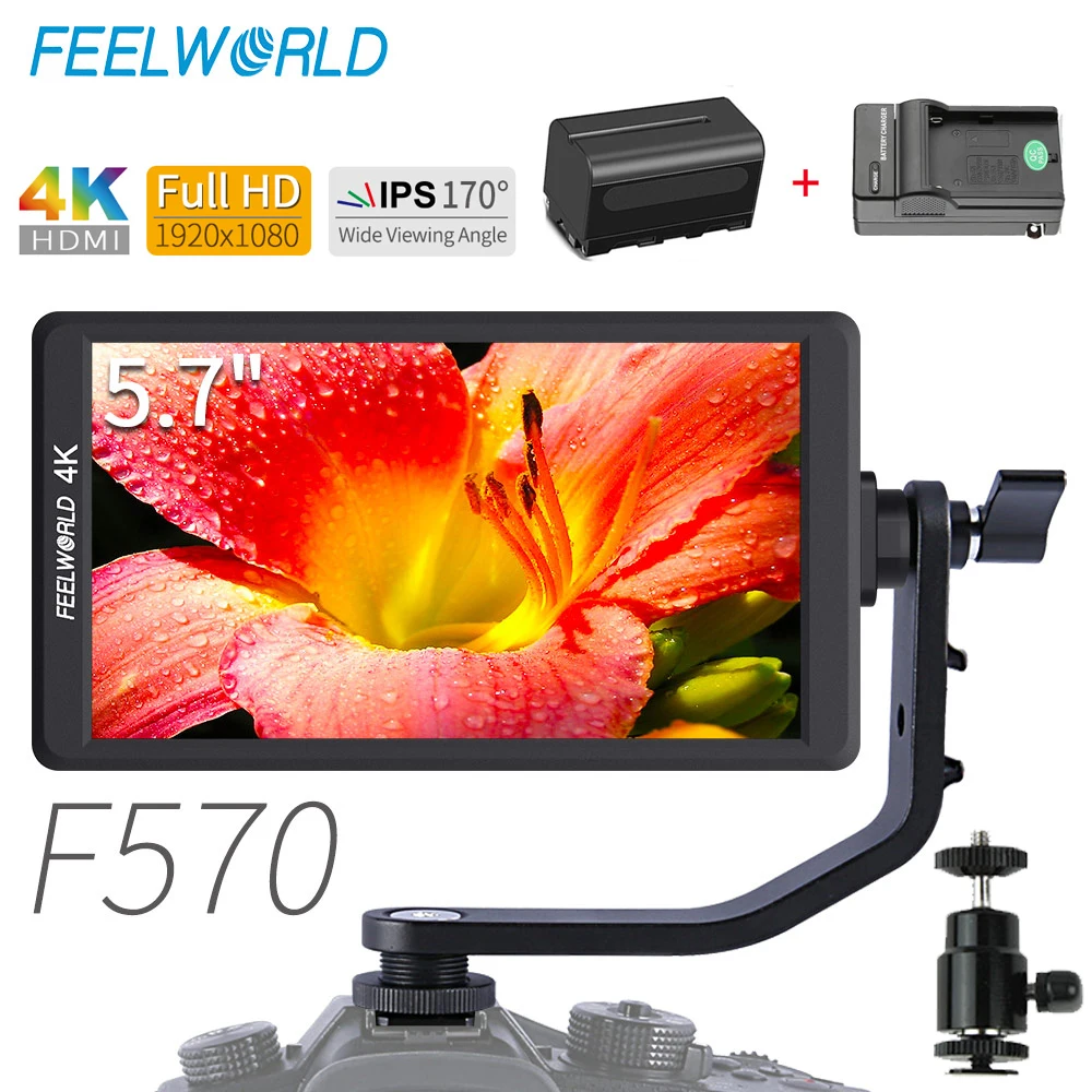 Накамерный монитор Feelworld F570 5 7 дюйма IPS Full HD 1920x1080 4K HDMI с аккумулятором NP750 и