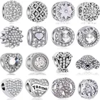 Серебряные Подвески с кристаллами в виде сердца и цветка, подходят для браслетов Pandora, браслеты для женщин, изготовление ювелирных изделий своими руками