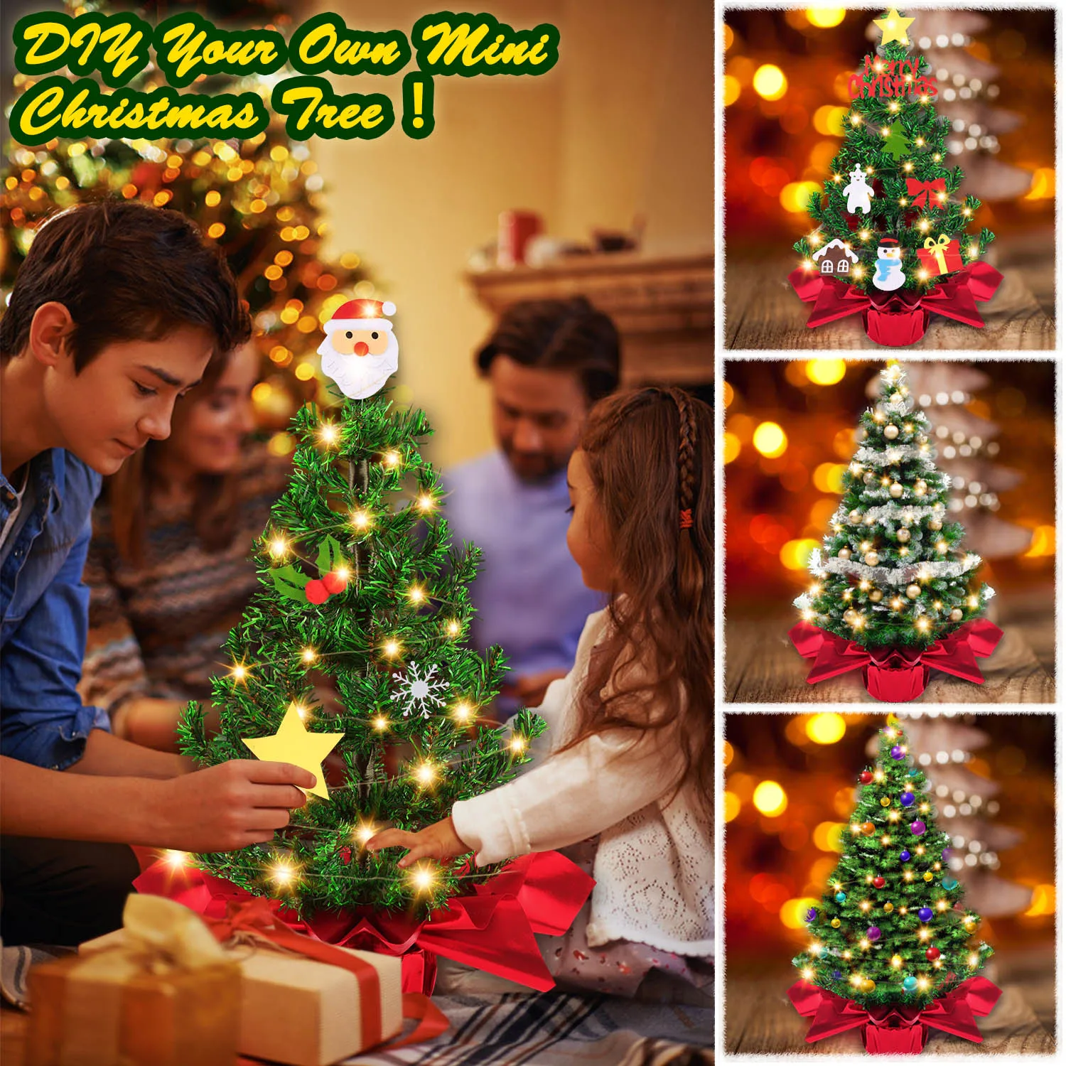 Мини-настольные украшения для рождественской елки со светодиодной подсветкой
