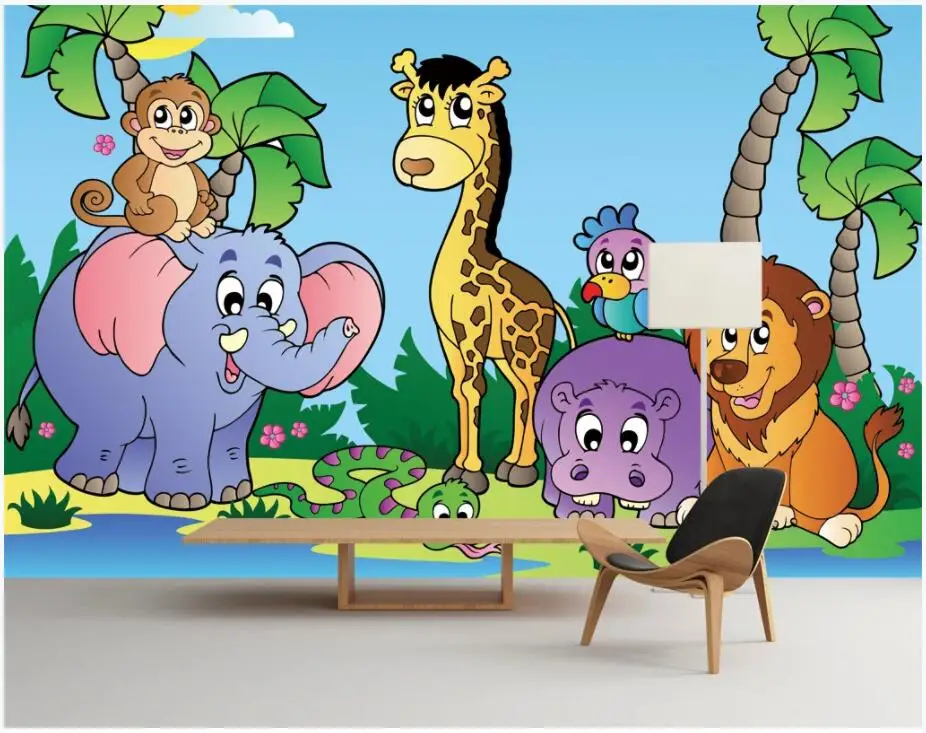 

Custom photo 3d wallpaper Cartoon animal giraffe elephant lion Children's room home decor 3d wall murals wallpaper for walls 3 d