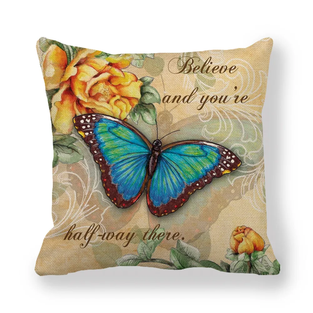 Наволочка в стиле ретро с бабочками и цветами винтажная наволочка из крана льна