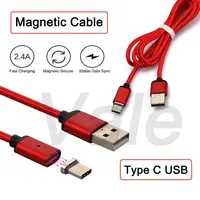 Магнитный кабель UGI в нейлоновой оплетке красного цвета с разъемами USB Type-C и Micro USB, 1 м, кабель для синхронизации данных и передачи данных, шну...