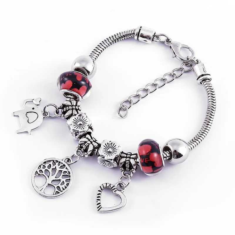 Модные Красные Подвески браслет для женщин орнамент в виде живого дерева Прямая