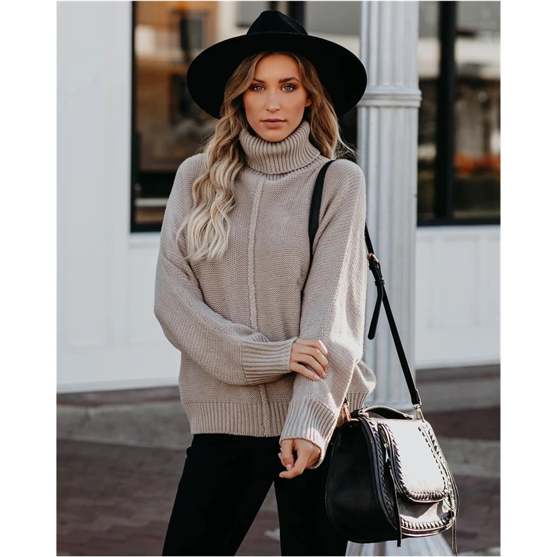 

New Autumn Winter Women Knitted Turtleneck Sweater Casual Pullover Jumper OL Commuter Knit Sweater Fashion Long Sleeve Loose Top