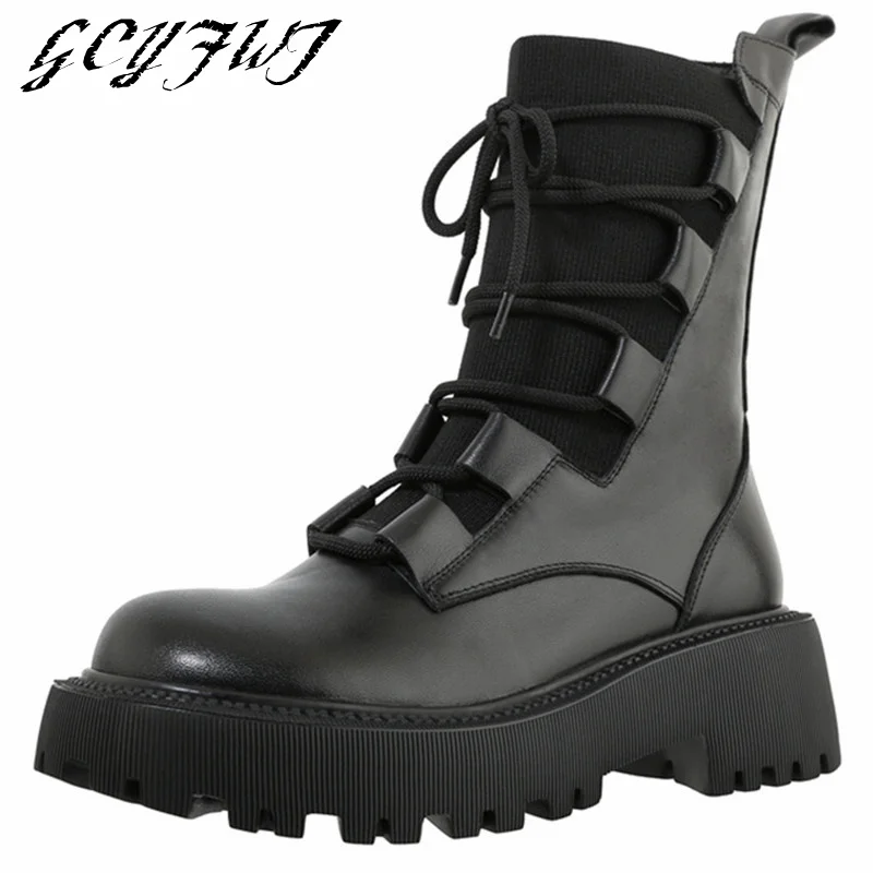 

Женские сапоги до середины икры сапоги на плоской подошве на платформе, со шнуровкой, круглый носок Швейные женские туфли на низком каблуке ...