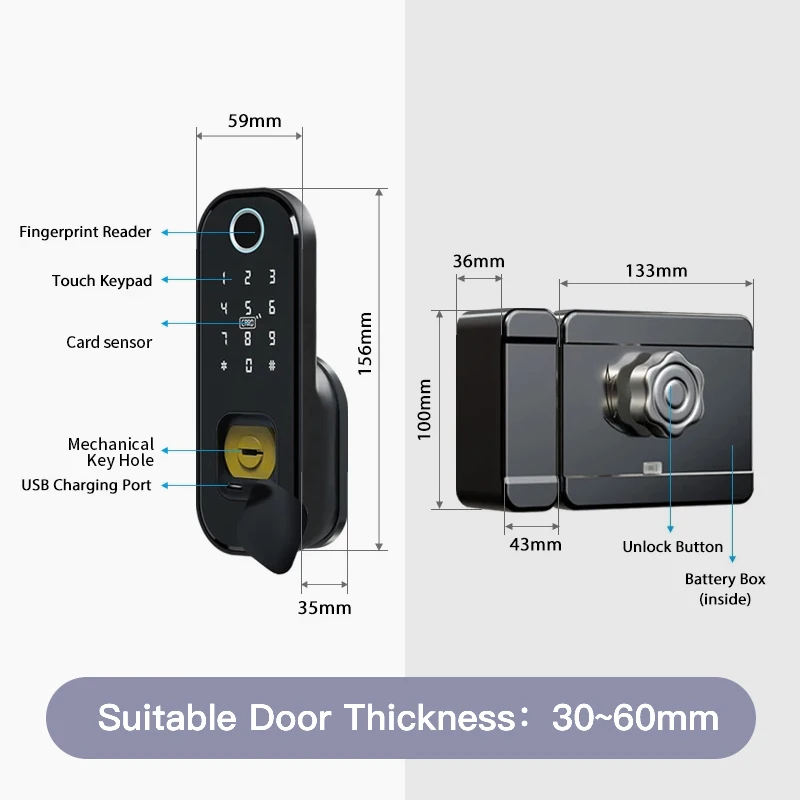 TUYA / TTLock APP WIFI Smart Door Lock 5 in 1 Fingerprint Password Waterproof Unlock Support Alexa & Google Assistant | Безопасность