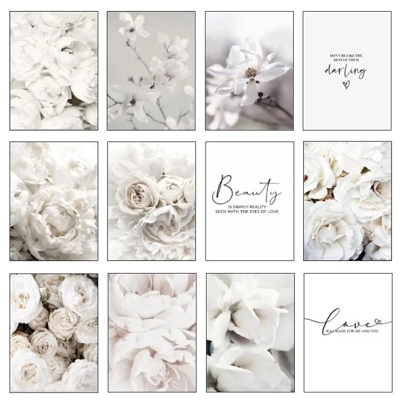 

White Flowers Peony Roses Wall Art Canvas Painting Poster Fresh Elegant Canvas Painting Pictures For Home Living Room Decor