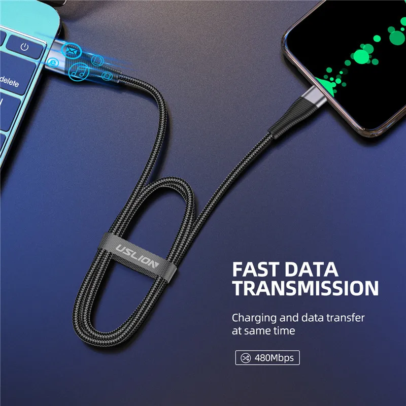 Кабель Micro USB USLION для Xiaomi Redmi Note 5 Pro кабель быстрой зарядки и передачи данных 3 А 1 м 2