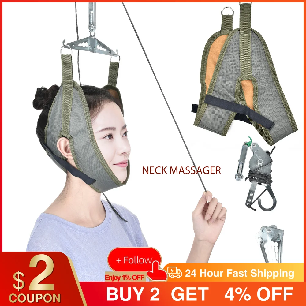 

Neck Massager Cervical Traction Device Kit Neck Back Stretcher Adjustment Chiropractic Stretch Correction Over Door Pain Relief