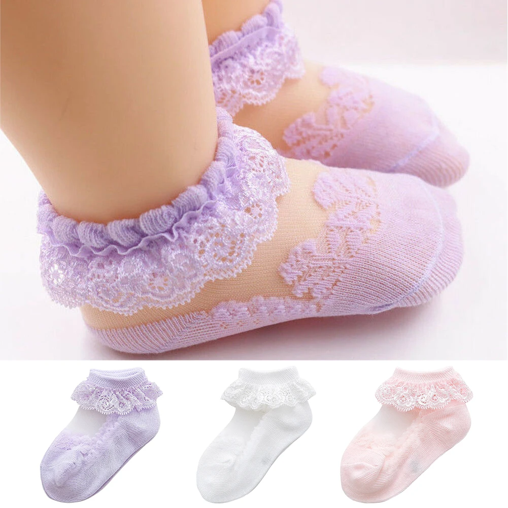 1 пара кружевных газовых гофрированных детских носков до лодыжки бант для