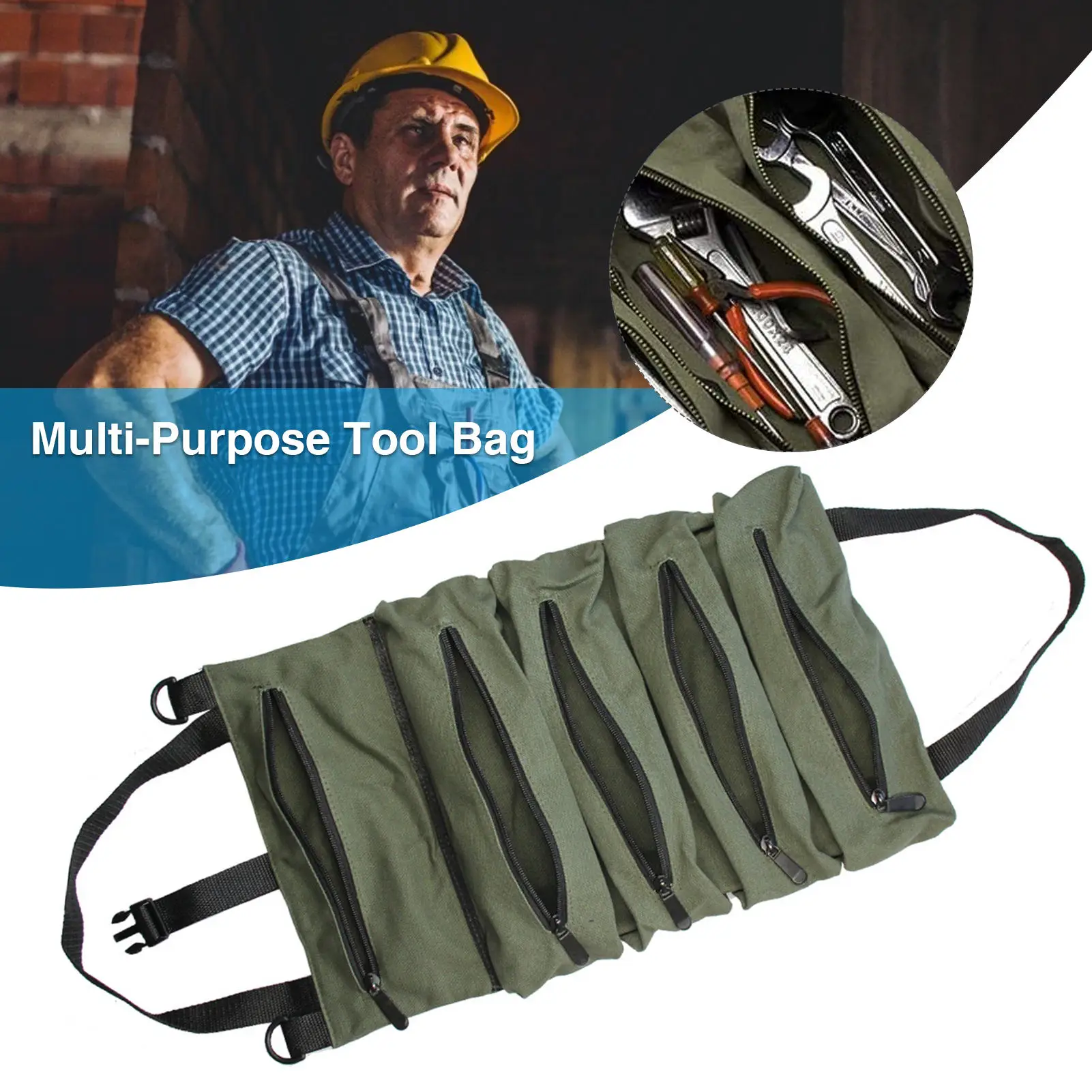 

Car Multi Purpose Tool Roll Bag Car Suspension Tool Zipper Canvas Storage Tote Bag Roll Up Tool Bag Tool Organizer Pouch