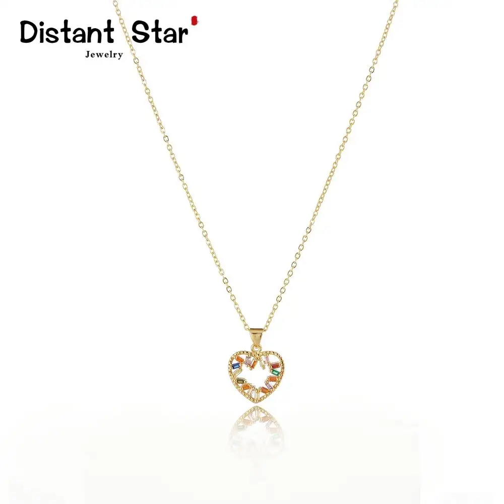 Женское Ожерелье с радужным цирконием разноцветная подвеска в виде сердца из