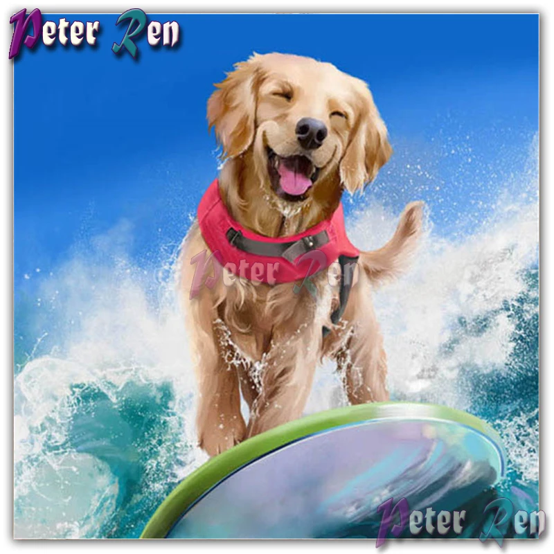 

animal Diamond Embroider Square / Round Diamond Painting Diy Puppy goes on a wave in the sea Diamond Mosaic bedroom Picture