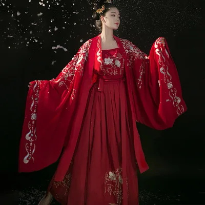 

2020 Oriental Ancient Tang Dynasty Hanfu Dress Woman Chinese Traditional Dance Costumes Red Elegant Fairy Folk Dance Clothing