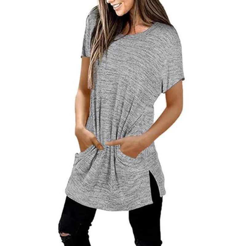 

YICIYA Women's round neck short sleeve T-shirt with slit hem top t-shirt women 2021 oversized T-shirt summer top plus size tops