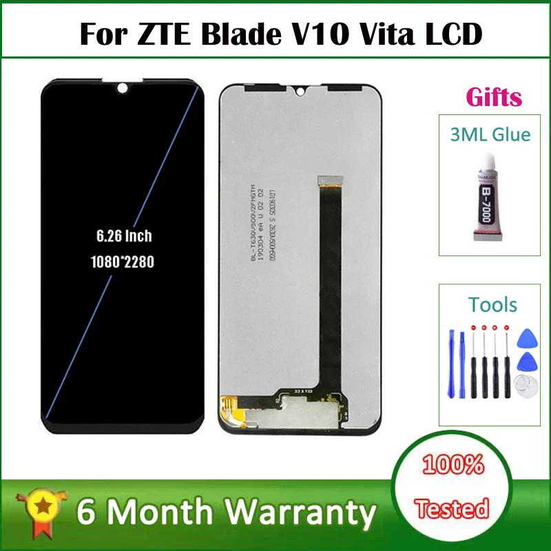 6,26 дюймовый протестированный ЖК-дисплей для ZTE Blade V10 ZTE Blade V 10, сенсорный экран для ZTE Blade V10 Vita, цифровой преобразователь, детали в сборе