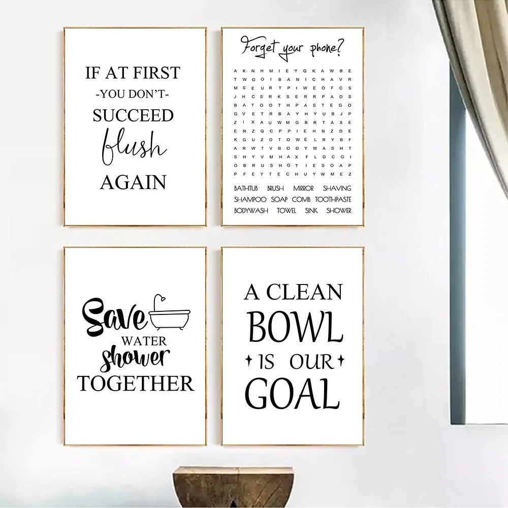 

Nordic Interesting Bathroom Wall Art Canvas Painting Illustration Print Toilet Poster Black And White Picture BathroomDecoration