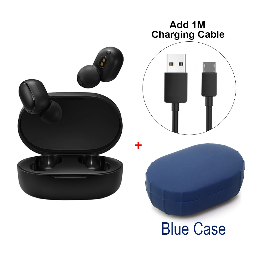 Add Cable Blue Xiaomi Redmi Airdots TWS, Bluetooth 5,0, беспроводные наушники, гарнитура, наушники, голосовое управление, шумоподавление, управление краном - Цвет: Add Cable Blue