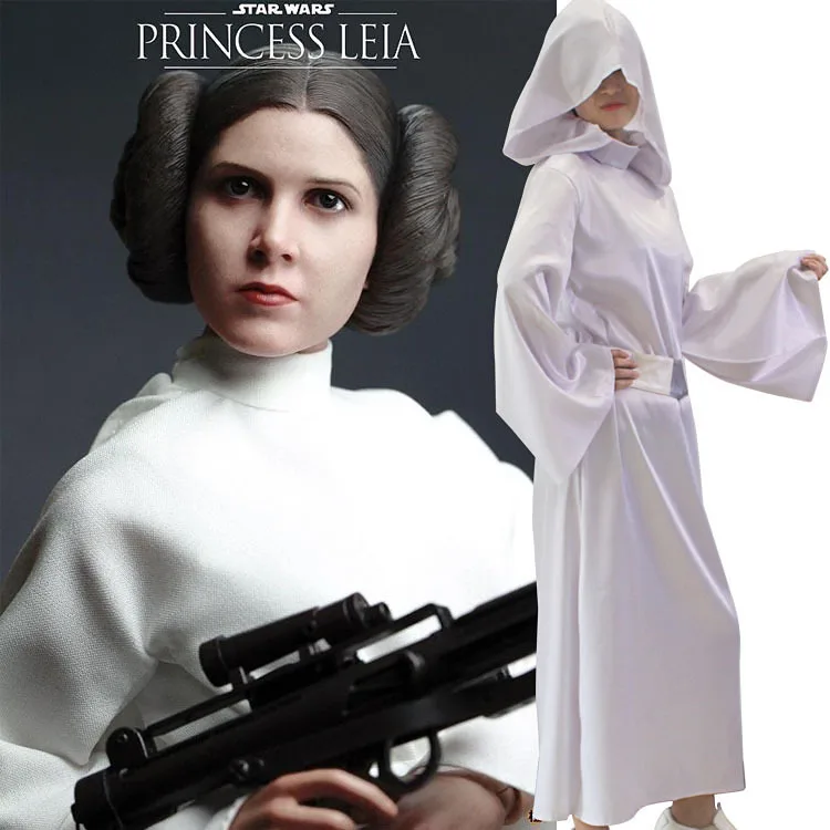 Звездные войны Принцесса костюм принцессы Леи Organa Solo Женщины Принцесса Leia белое платье с капюшоном костюмы любого размера