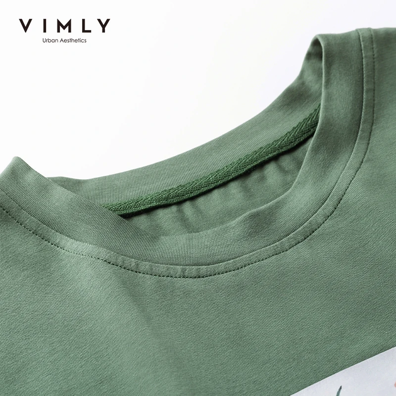Футболка Vimly Женская хлопковая с принтом повседневный Свободный Топ круглым