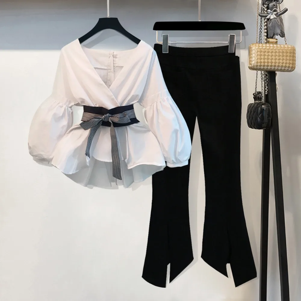 

Lantern Sleeve Blouse Shirt Women 2021 Fashion Korean Style Summer Bow V-neck Striped Shirt Elegant Ladies Tops Female Clothing